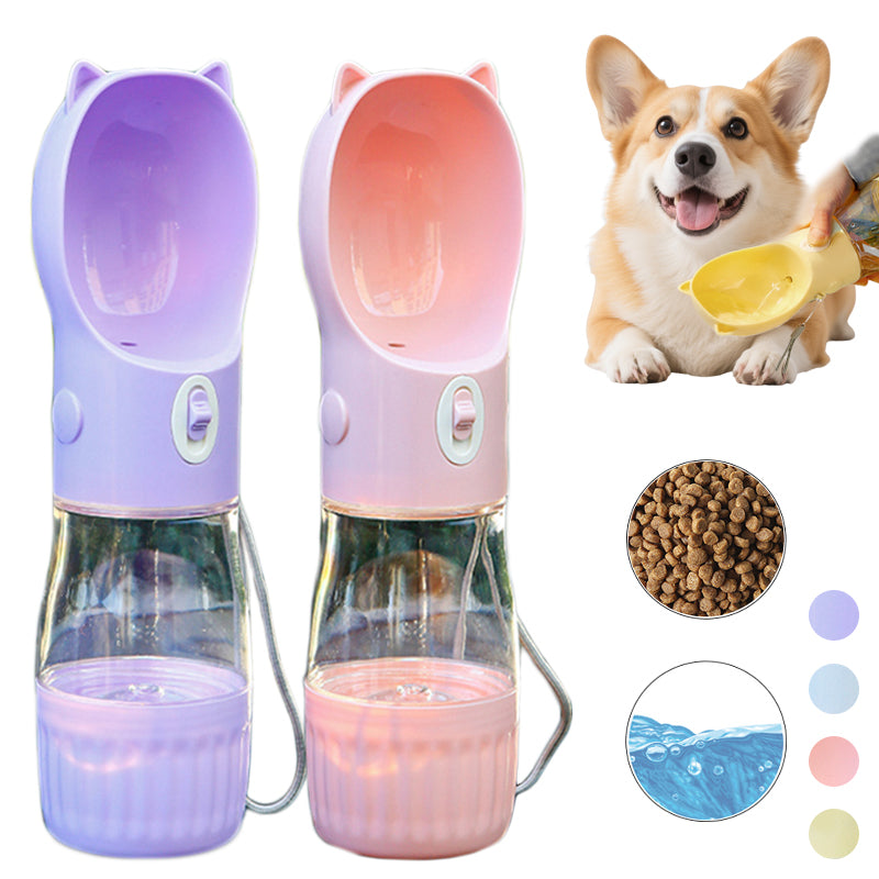 Reise-Trinkflasche mit Futterbox für Hunde – alles in einem