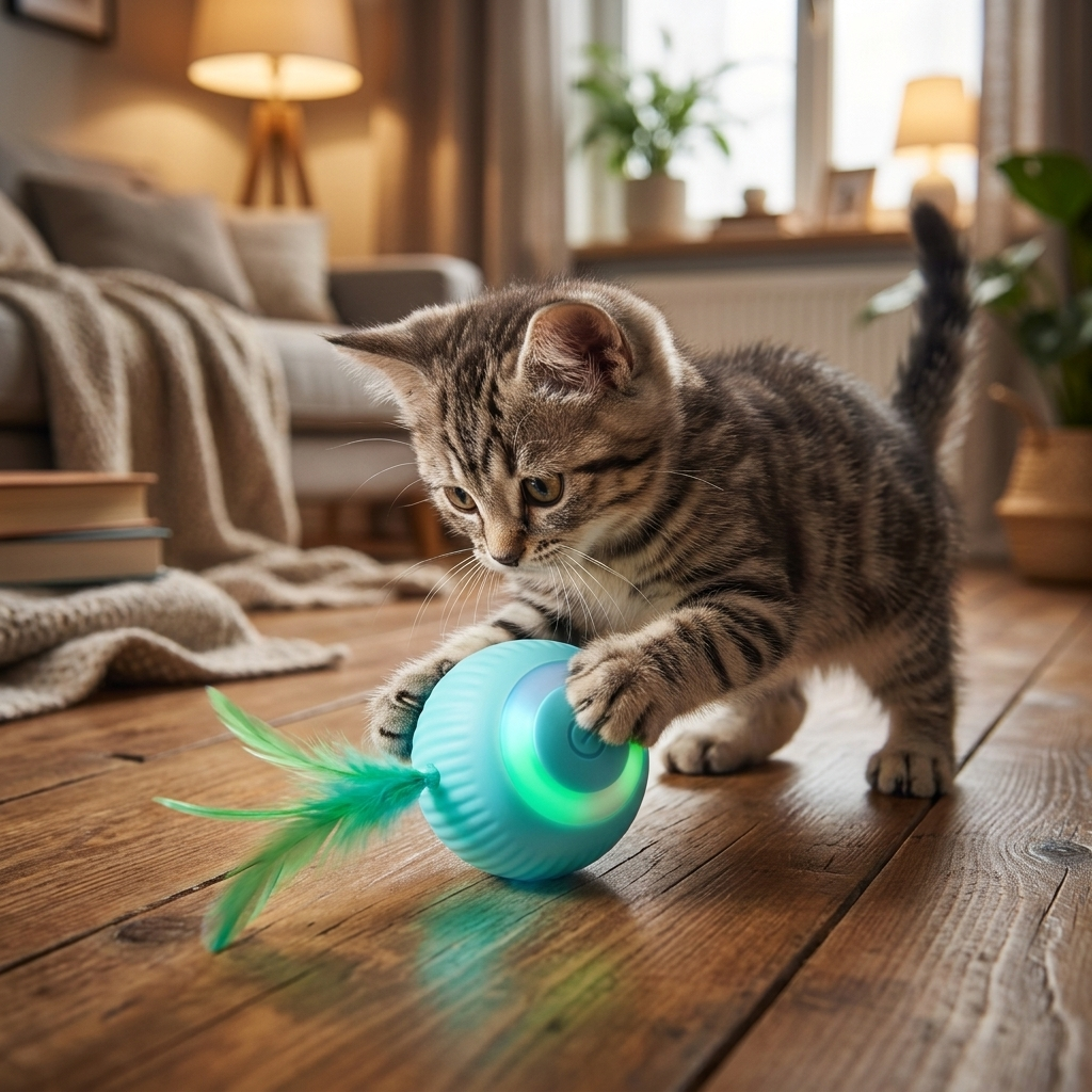 Elektrischer Katzenball – selbstrollend & USB-aufladbar
